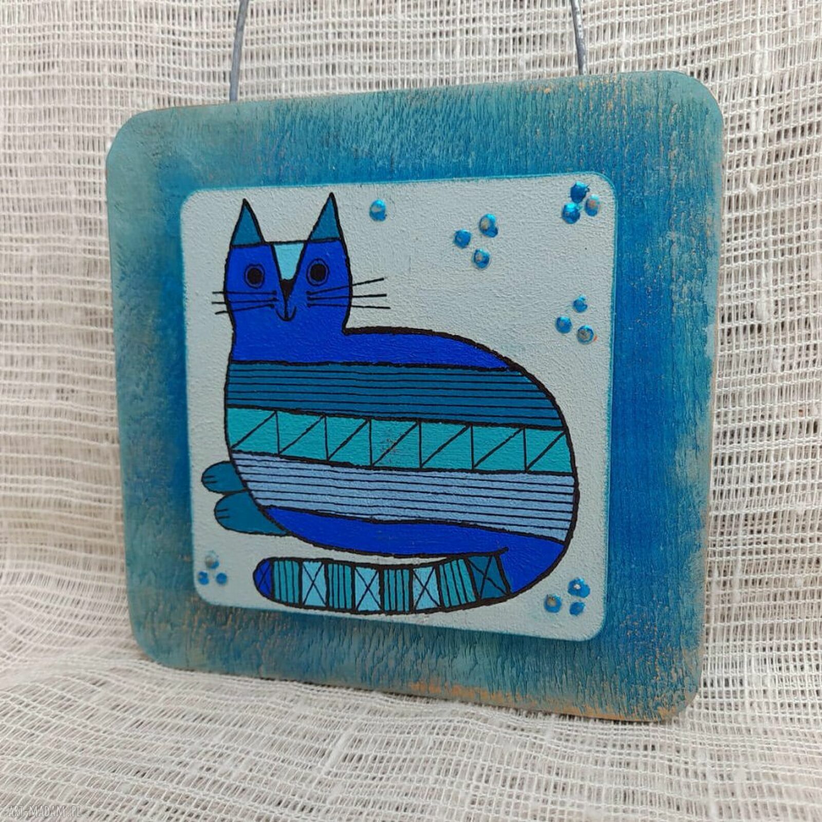 Obrazek na drewnie Striped Cat - kot w paski z uchwytem do zawieszenia