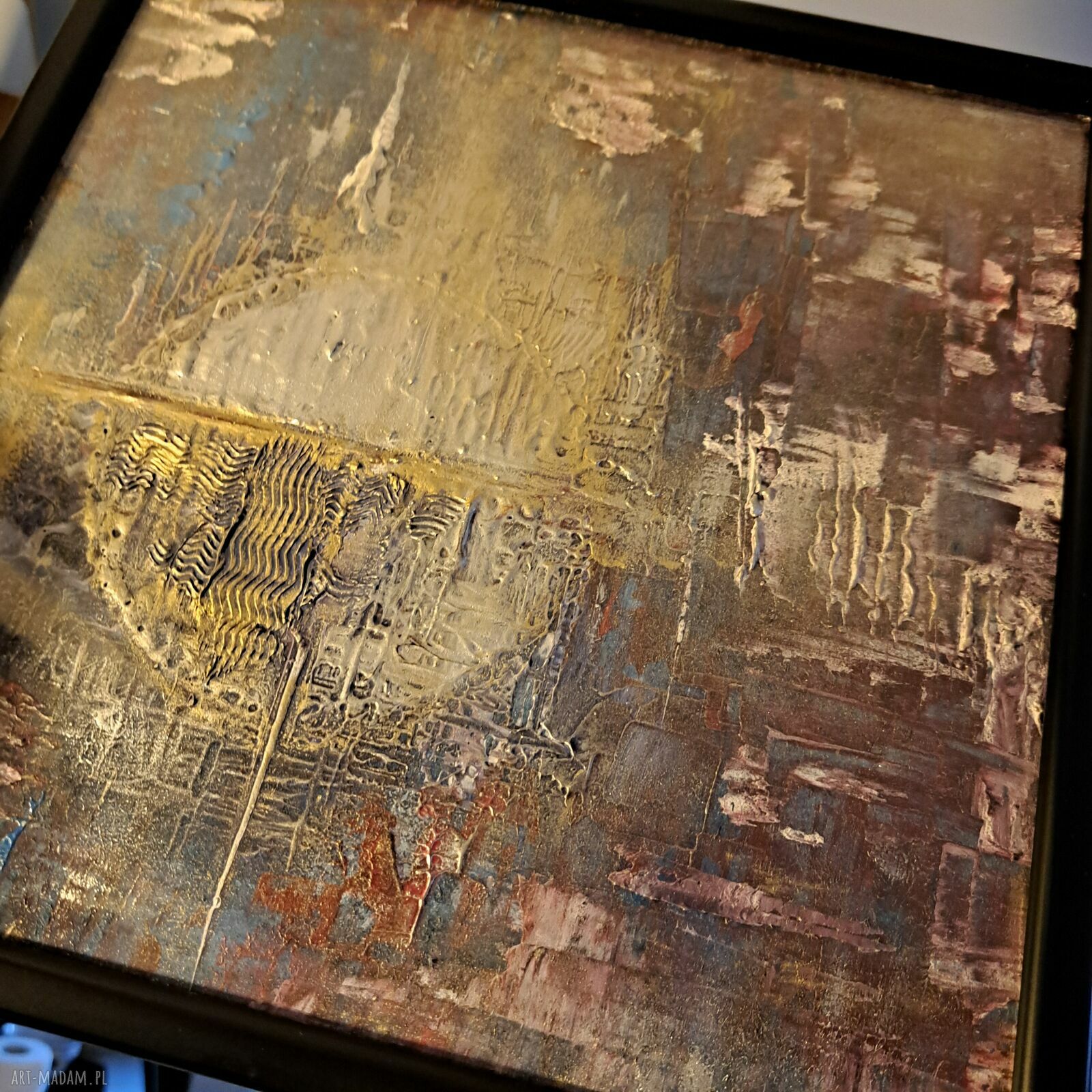 Kosmos Sławosza - ręcznie malowany obraz akrylowy z złoceniami i srebrem (25x25 cm)