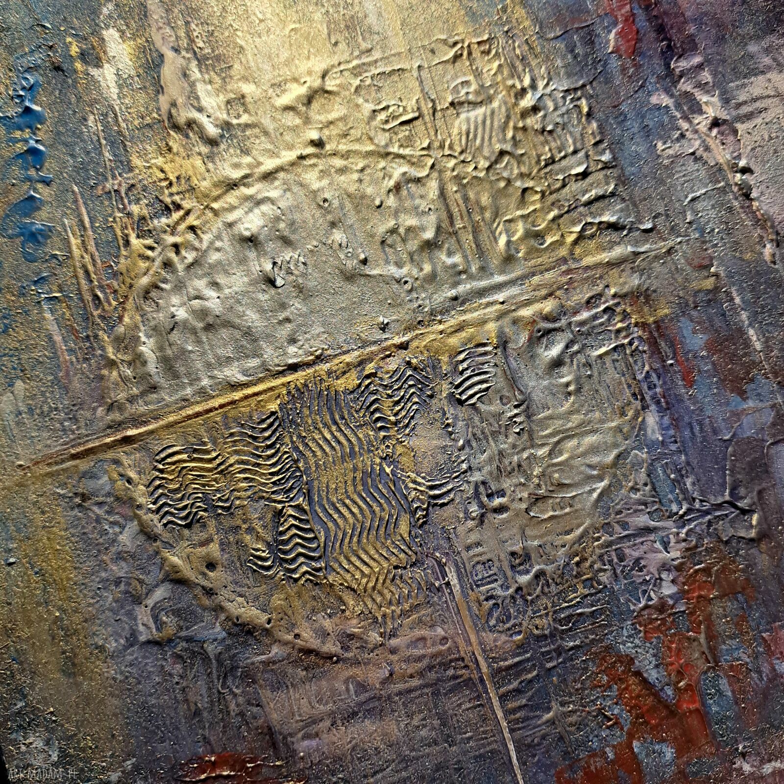 Kosmos Sławosza - ręcznie malowany obraz akrylowy z złoceniami i srebrem 25x25 cm