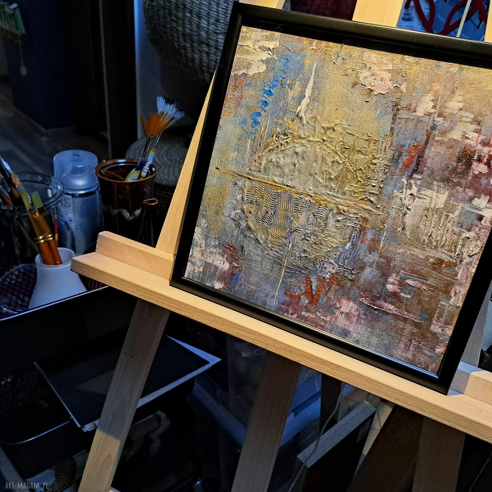 Kosmos Sławosza - ręcznie malowany obraz akrylowy z złoceniami i srebrem (25x25 cm)