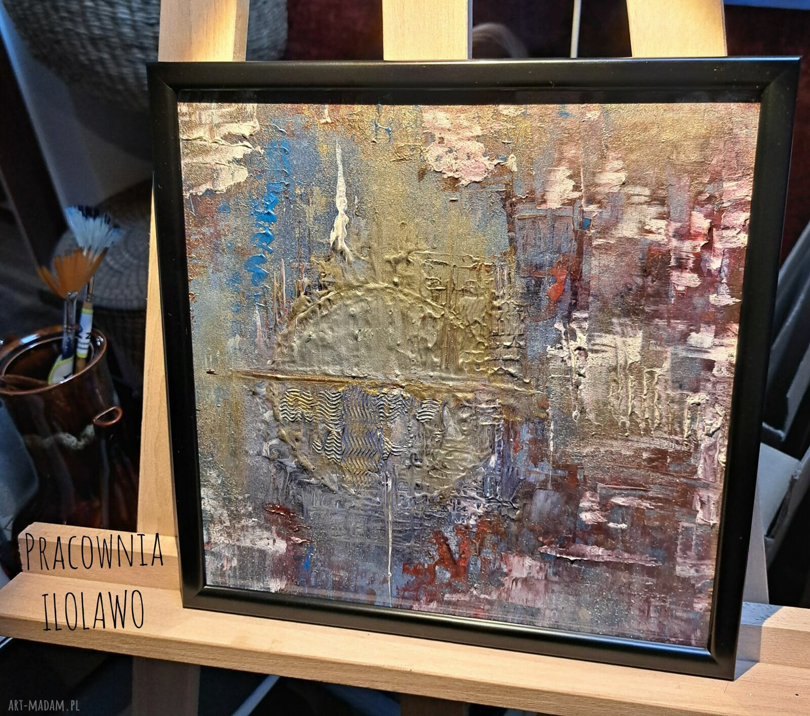Kosmos Sławosza - ręcznie malowany obraz akrylowy z złoceniami i srebrem (25x25 cm)