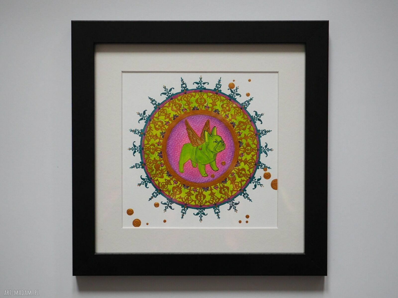 Mandala z mopsem dla właściciela mopsa - obrazek 21x21 cm