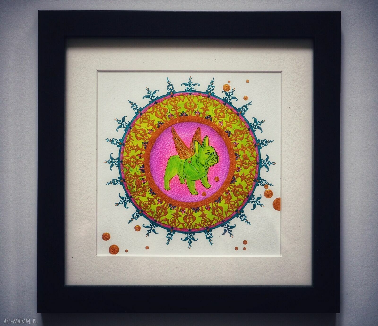 Mandala z mopsem dla właściciela mopsa - obrazek 21x21 cm