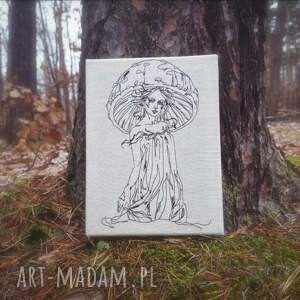 zapętlona nitka obrazek haftowany leśna dziewczyna - las góry natura leśne