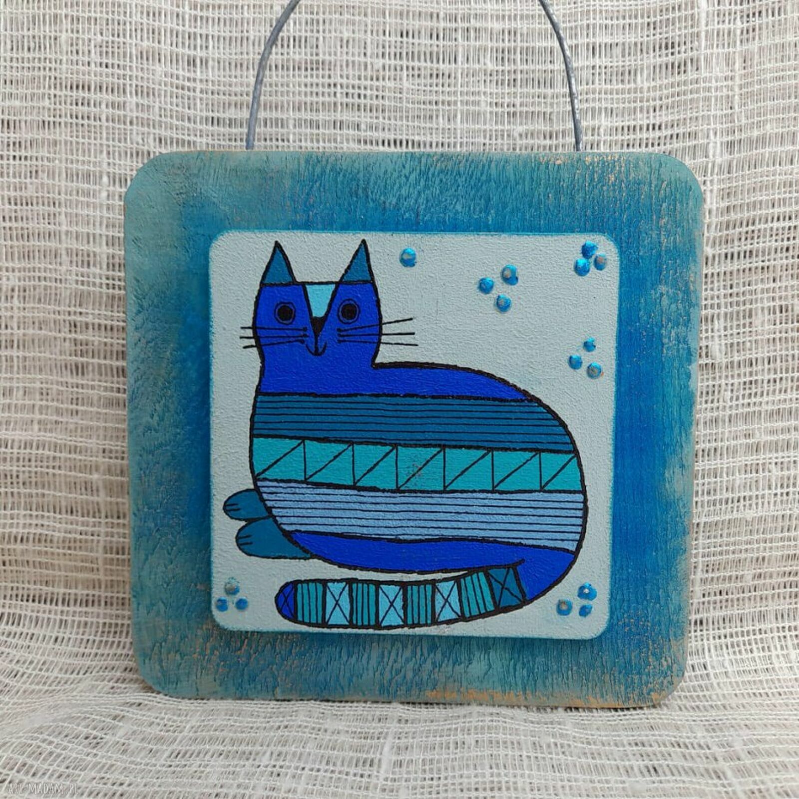 Obrazek na drewnie Striped Cat - kot w paski z uchwytem do zawieszenia