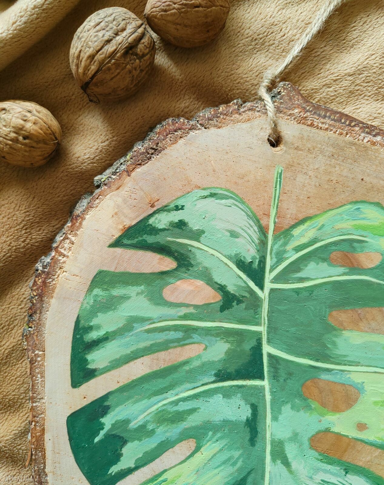 Obrazek na drewnie "Monstera" - ręcznie malowany