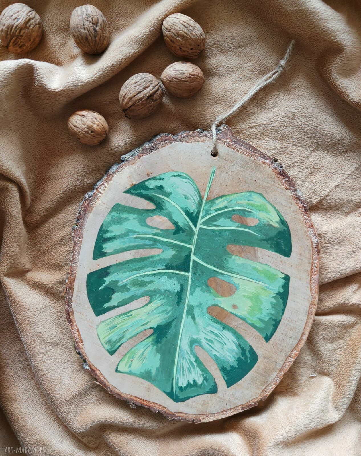 Obrazek na drewnie "Monstera" - ręcznie malowany