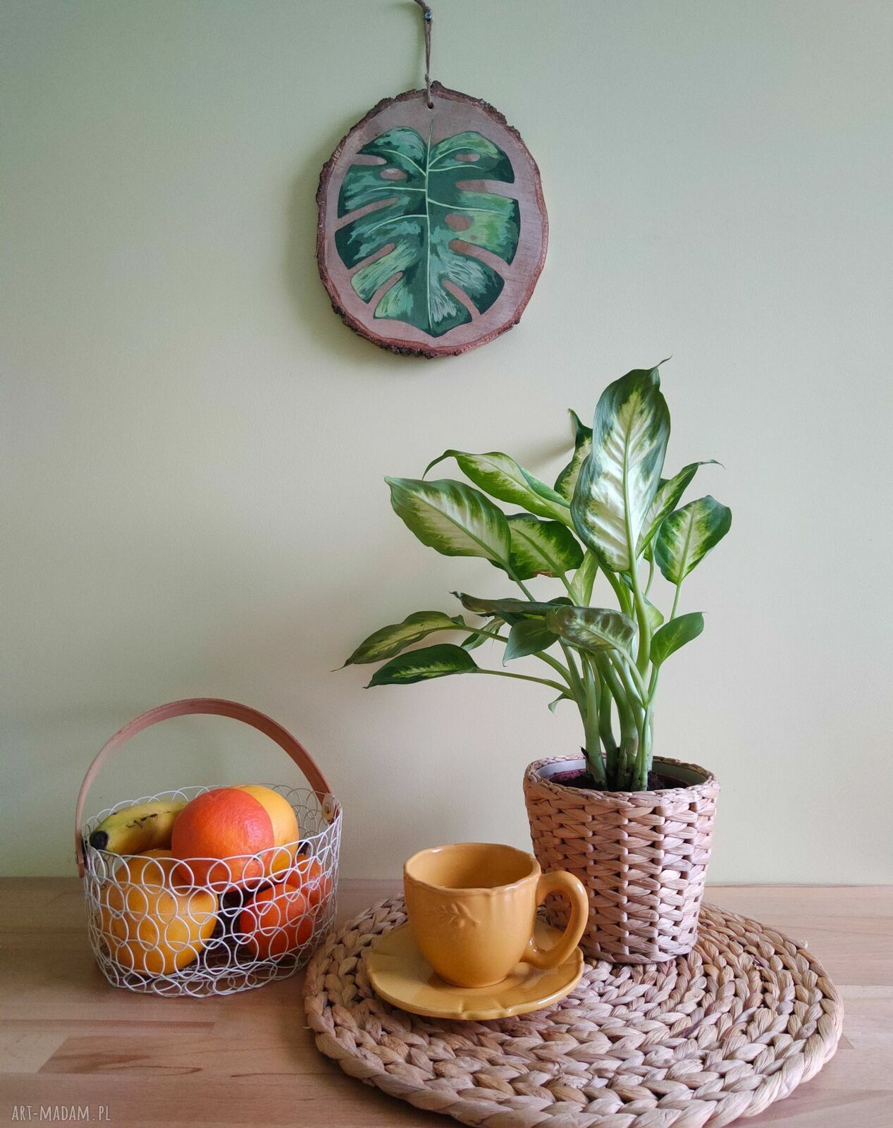 Obrazek na drewnie "Monstera" - ręcznie malowany
