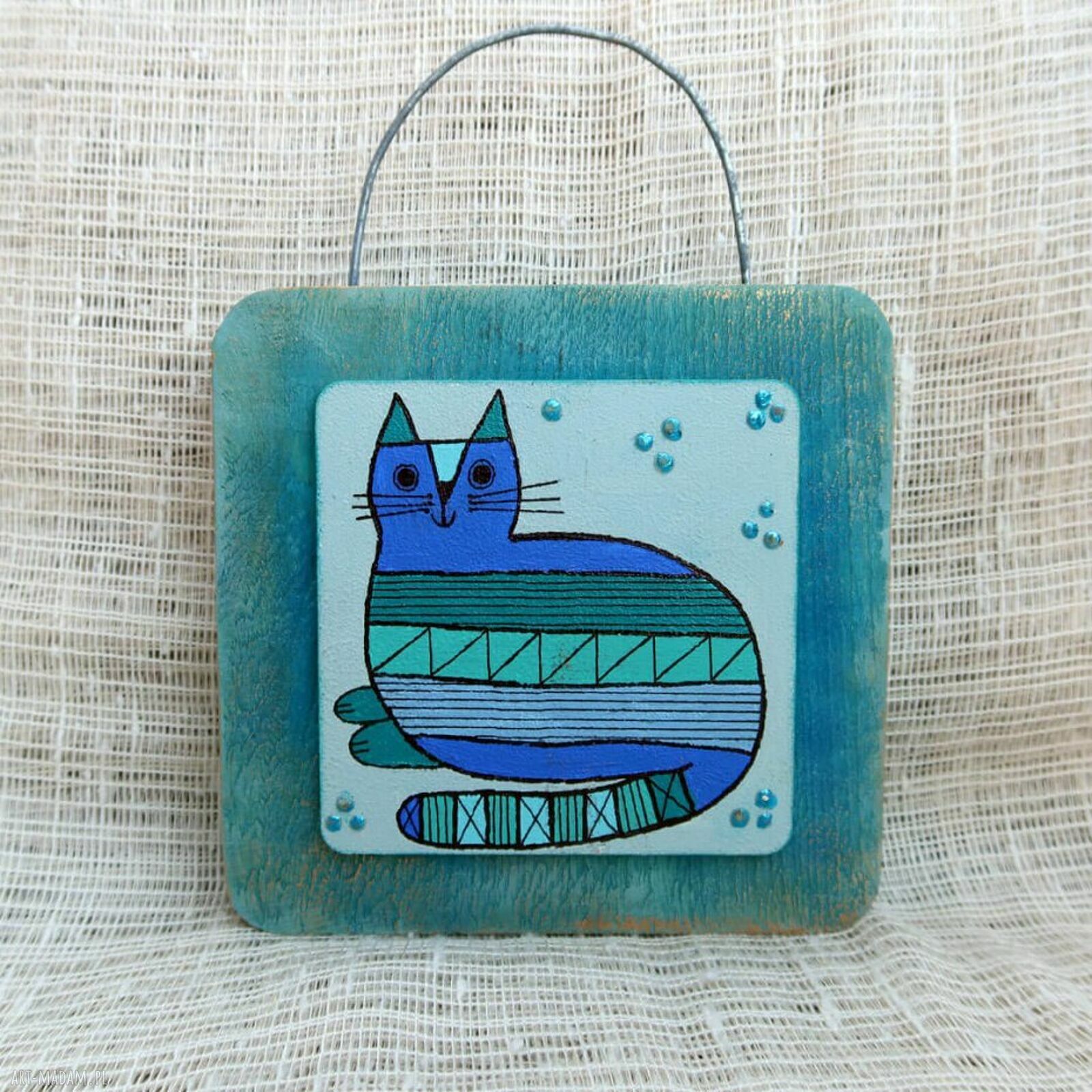 Obrazek na drewnie Striped Cat - kot w paski z uchwytem do zawieszenia