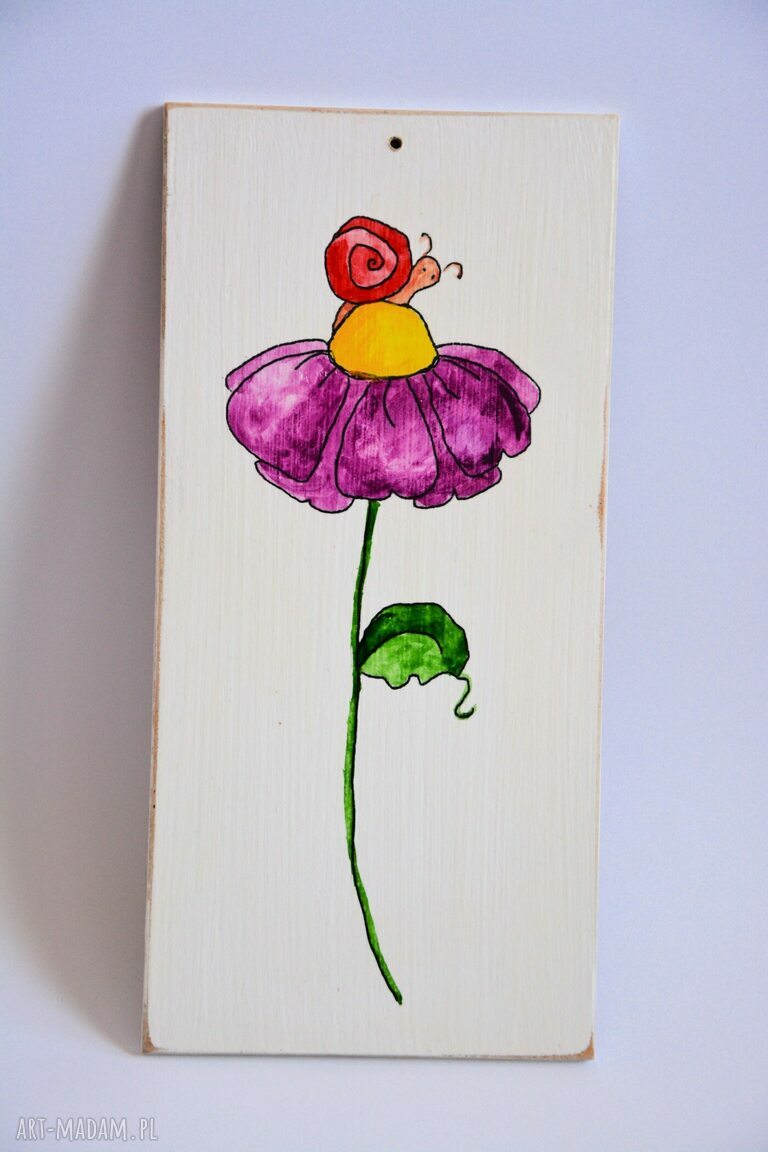 Obrazek Ręcznie Malowany Ze ślimakiem Pokoik Dziecka ღ Art Madampl 2110