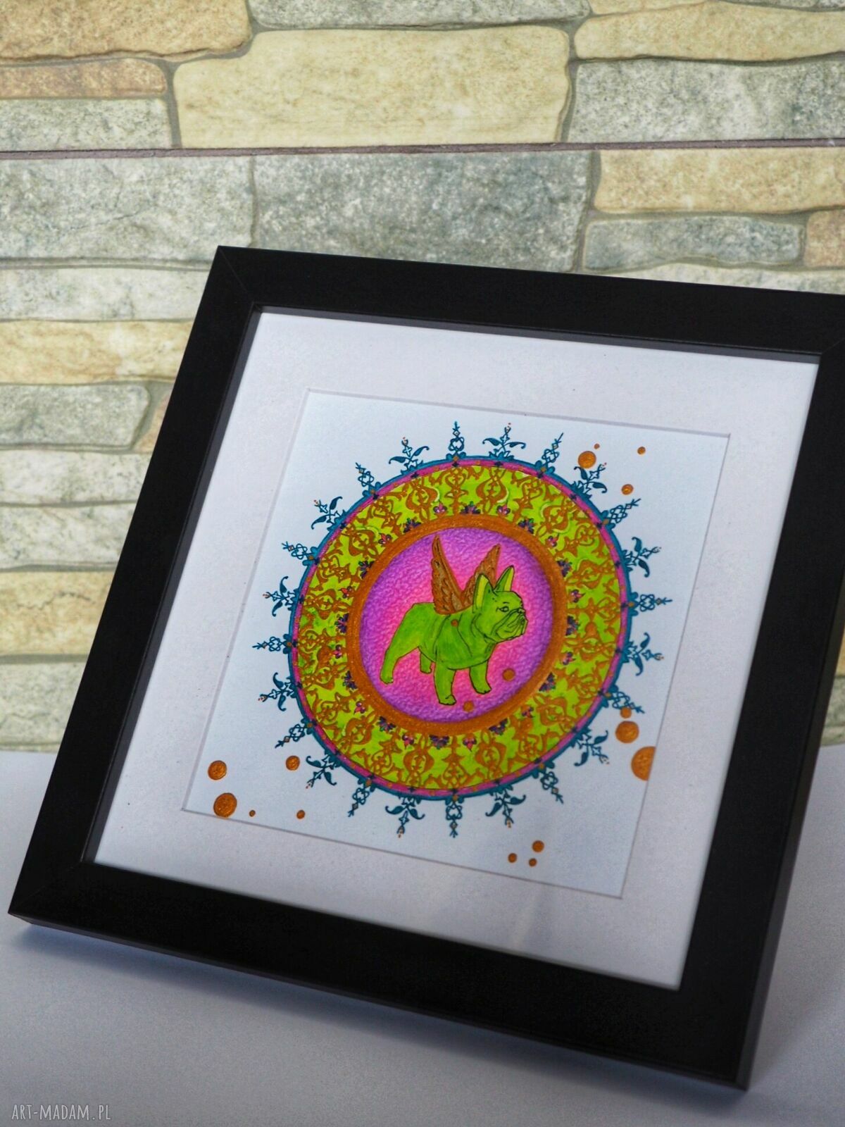 Mandala z mopsem dla właściciela mopsa - obrazek 21x21 cm