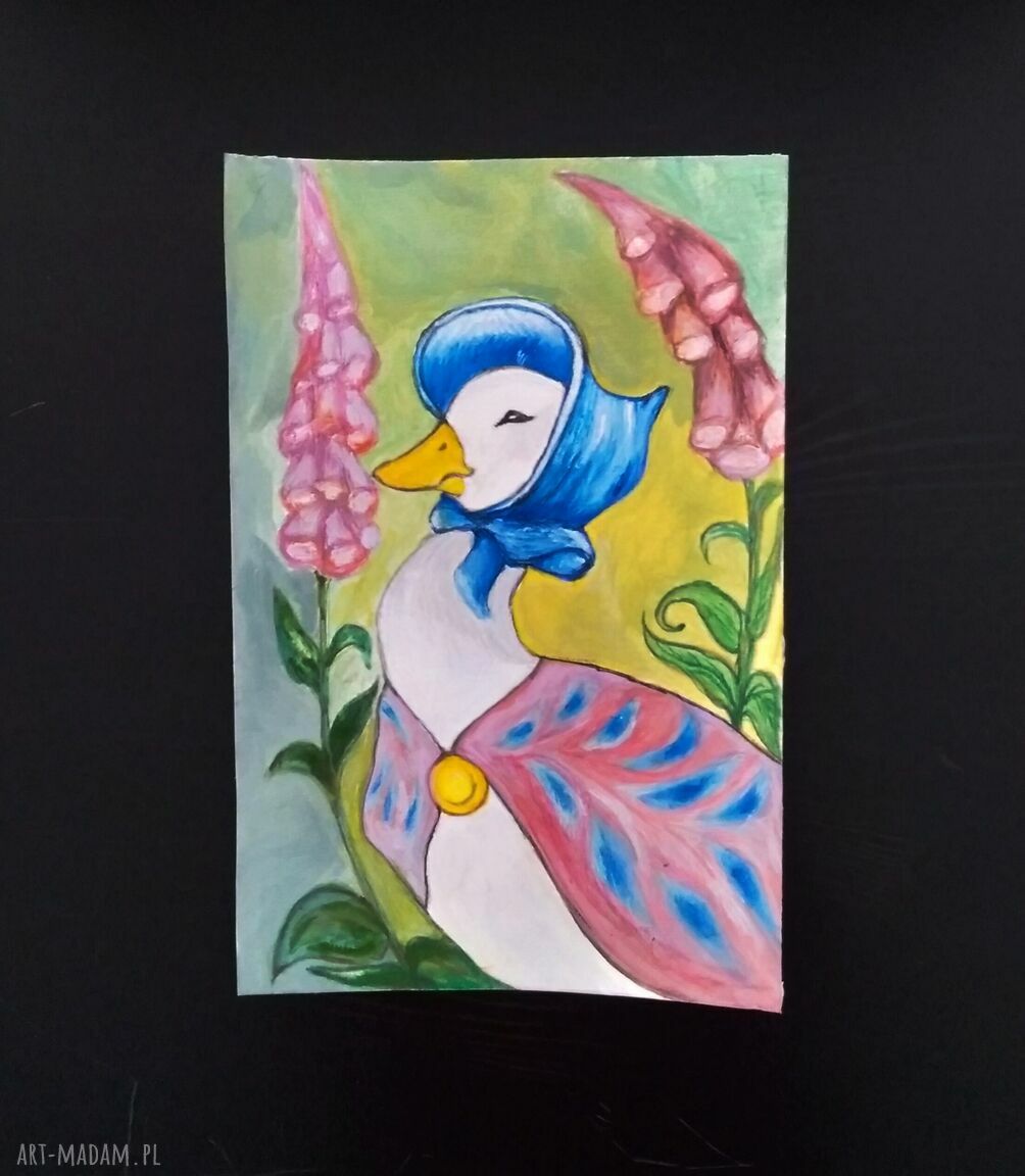 Obrazek z gęsią w typie ilustracji - ręcznie malowany