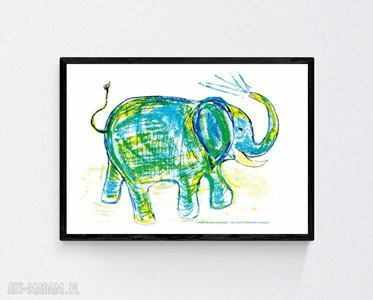 Kolorowy plakat ze Słoniem 21x30 cm - autorska grafika do pokoju dziecka