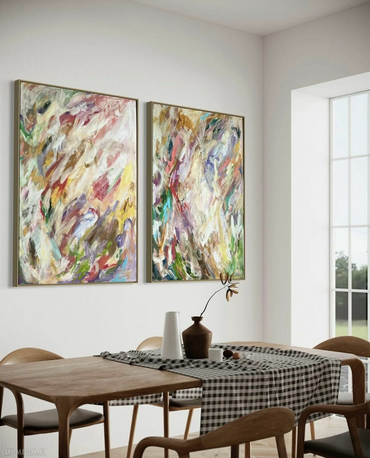Zestaw 2 obrazów 100x70 cm na płótnie - kolorowa abstrakcja do salonu