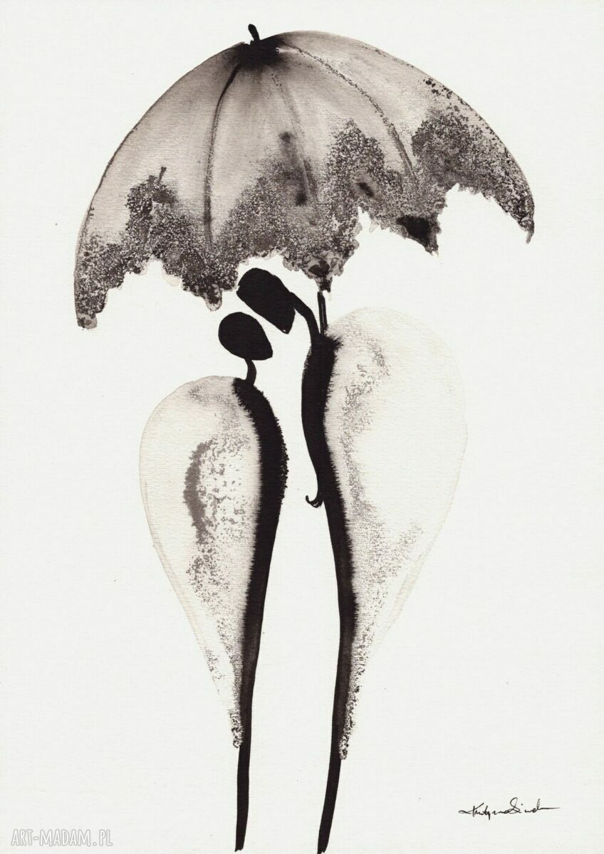 Zestaw 3 grafik malowanych ręcznie 21 x 30 cm czarno biała abstrakcja