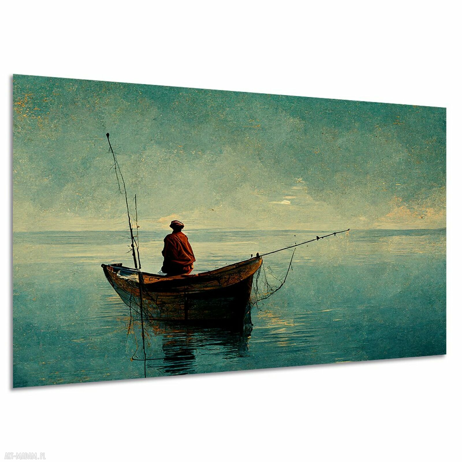 Obraz na płótnie ŁÓDŹ 4 - rybak na morzu lub jeziorze, 120x80 cm