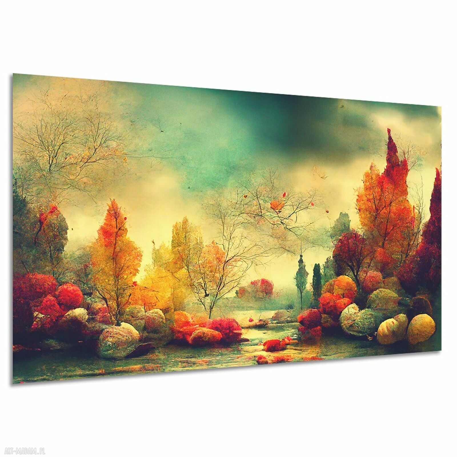 Kolorowy obraz do przedpokoju - jesienny las na płótnie 120x80 cm