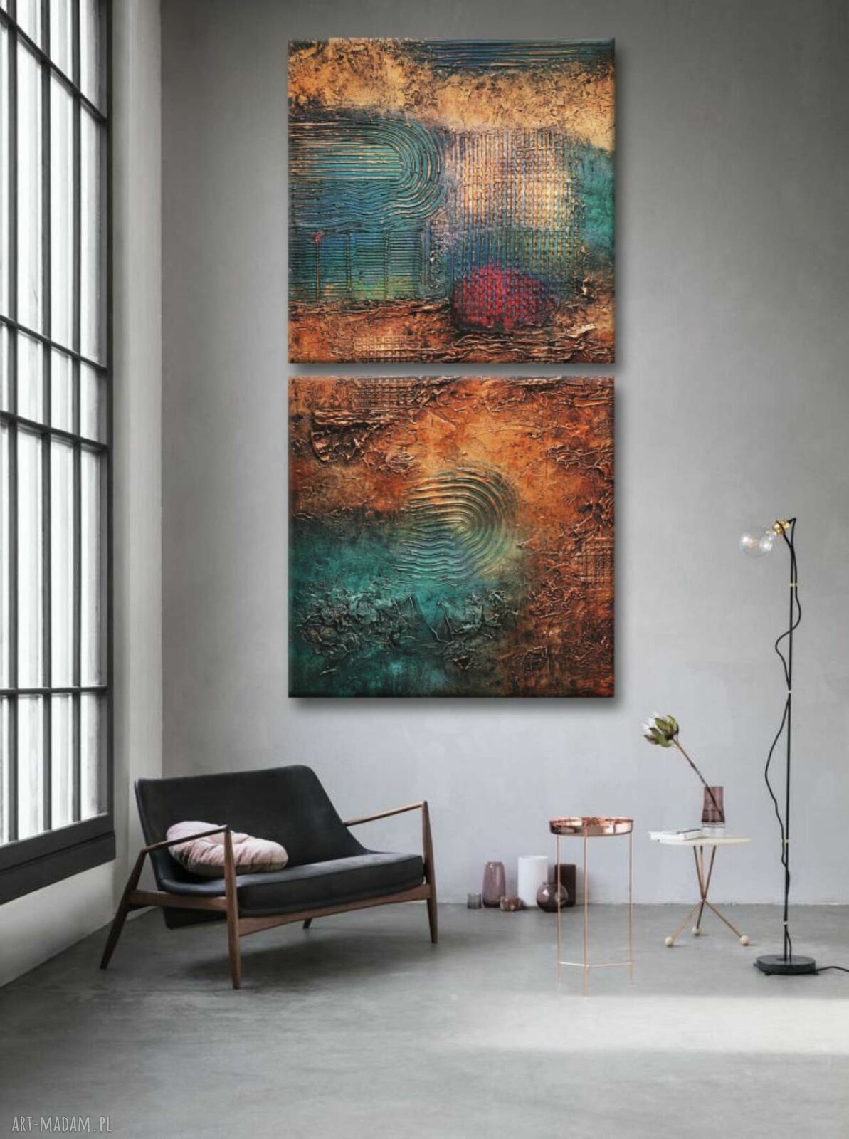 Obrazy do salonu wielkoformatowe 2 szt 100x100 cm - autorski zestaw strukturalny