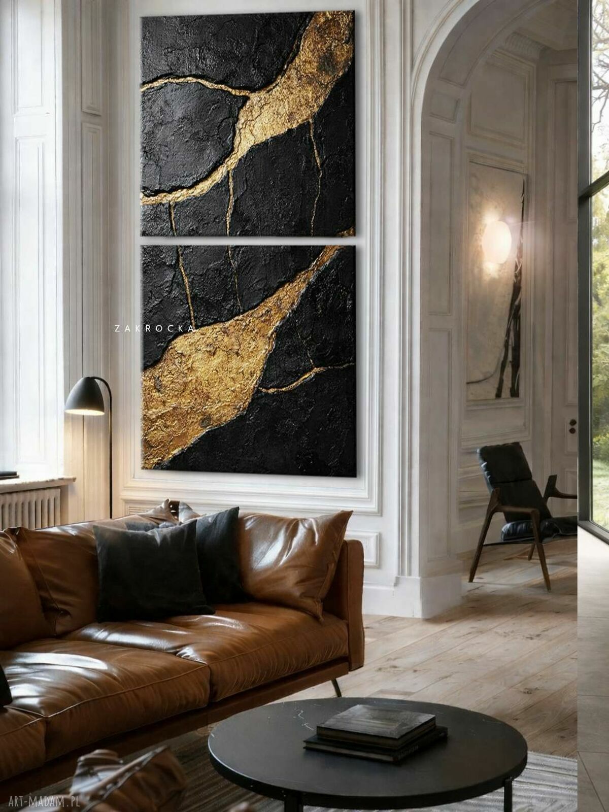 Obraz strukturalny złoto i czerń do salonu - dyptyk 80x160 cm