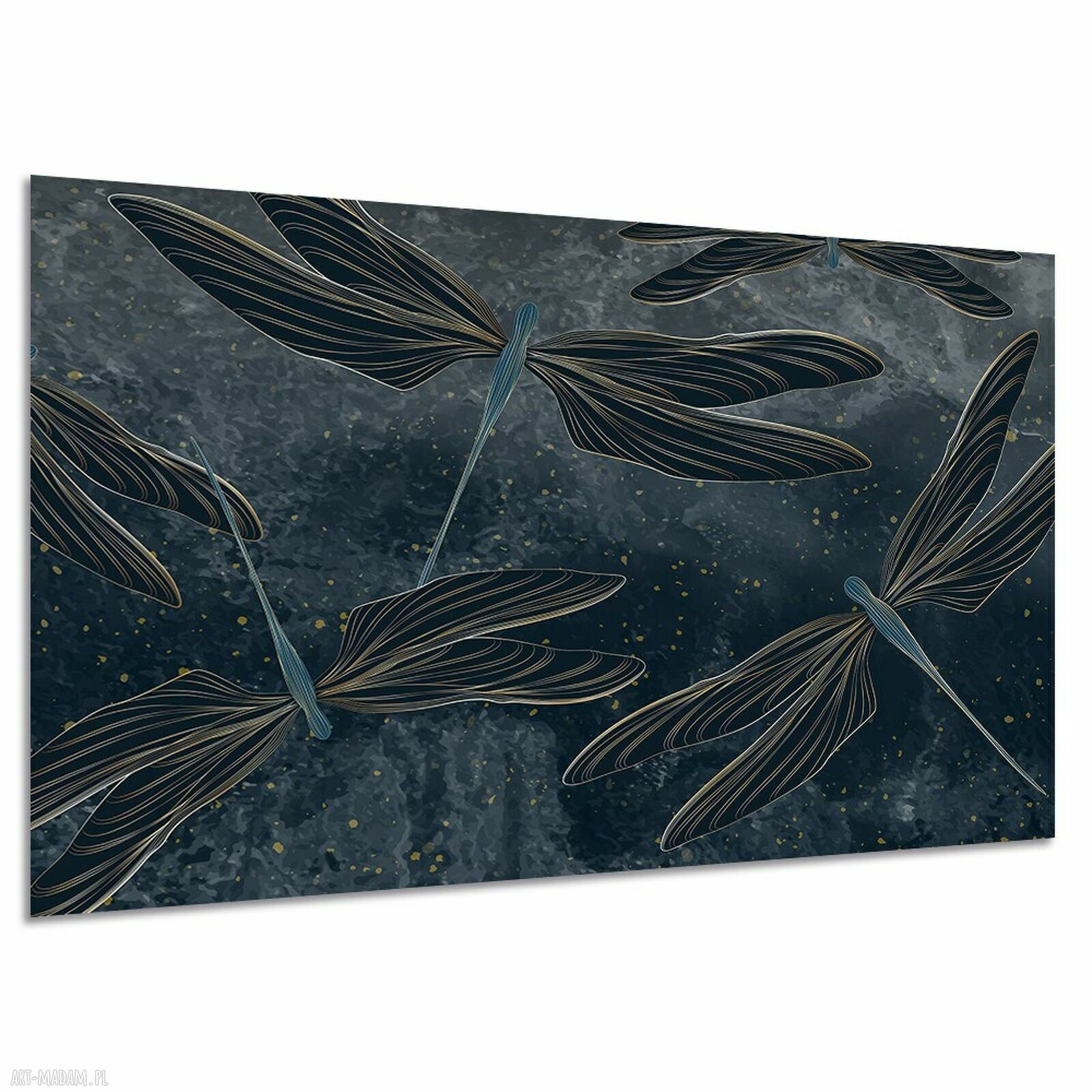 Obraz na płótnie z ważkami granat i złoto 120x80 cm