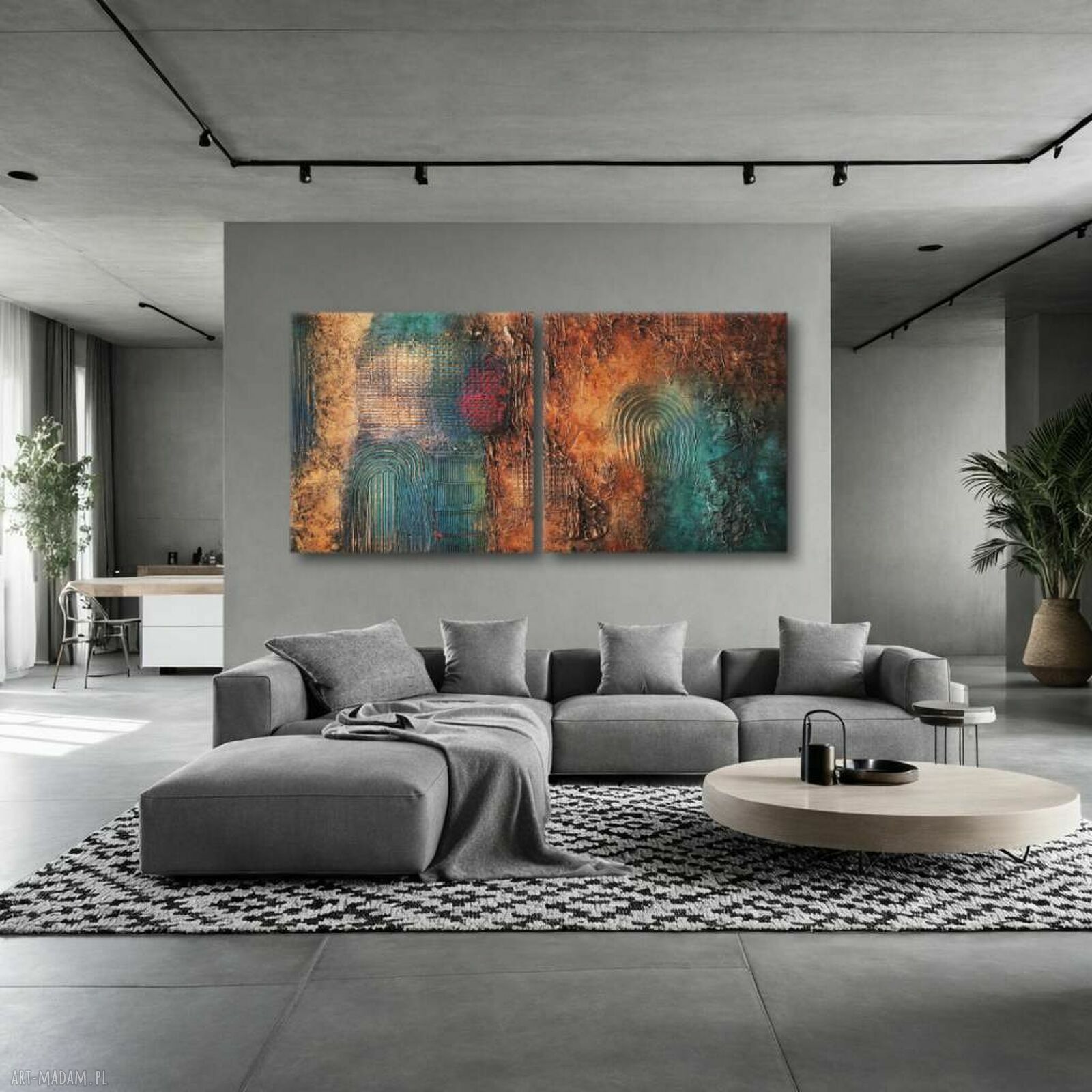 Obrazy do salonu wielkoformatowe 2 szt 100x100 cm - autorski zestaw strukturalny