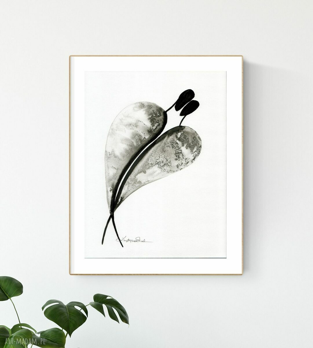 Grafika 30x40 cm Niespodzianka - ręcznie malowana tuszem, czarno-biała abstrakcja do salonu