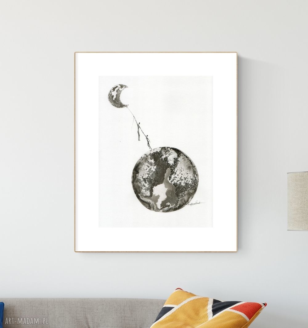 Grafika 30x40 cm ręcznie malowana - abstrakcja w eleganckim minimalizmie (czarno-biała)