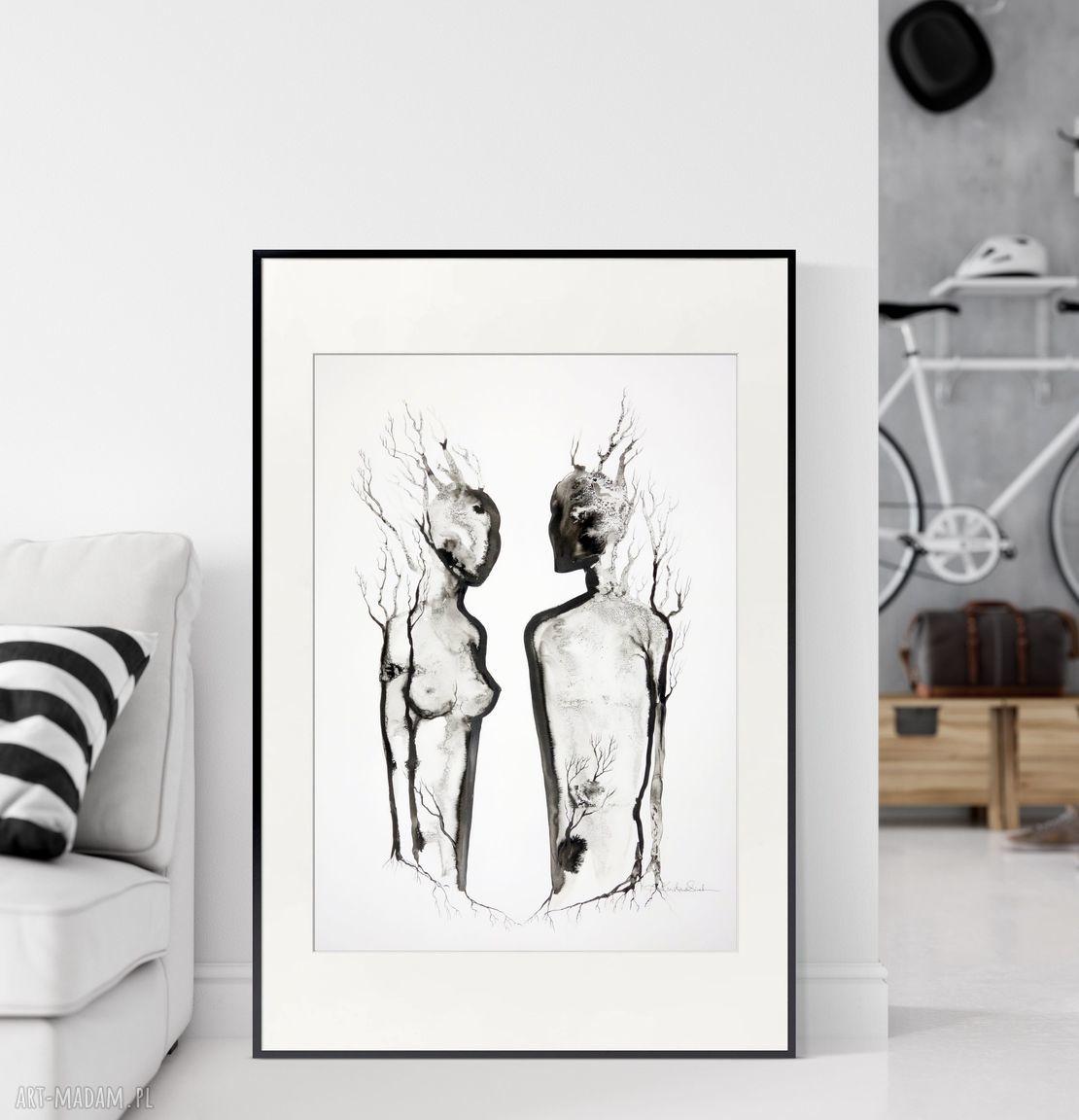 Obraz do salonu: Grafika X ręcznie malowana tuszem 50x70 cm