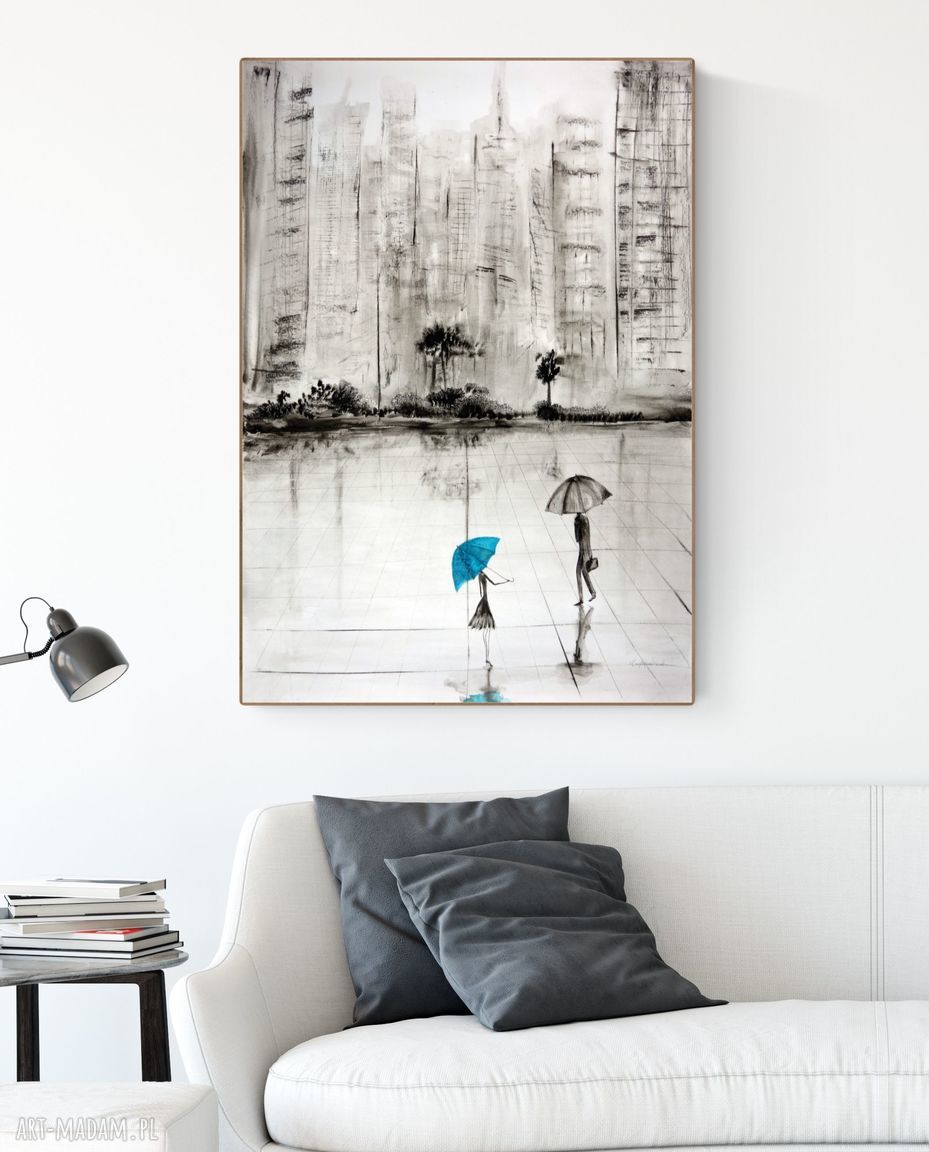 Grafika 70 x 100 cm Rain - ręcznie malowana czarno-biała abstrakcja