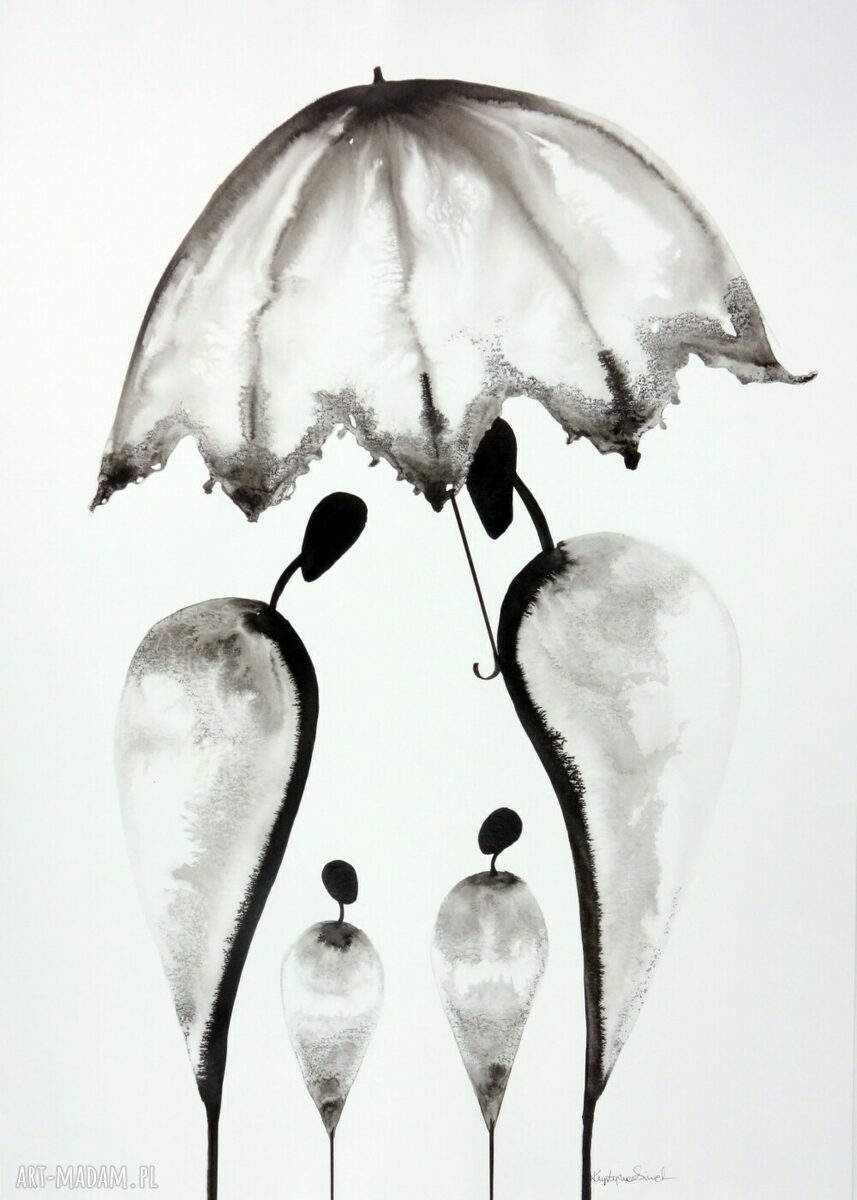 Obraz ręcznie malowany 50x70 cm abstrakcja skandynawska (tusz na papierze akwarelowym)