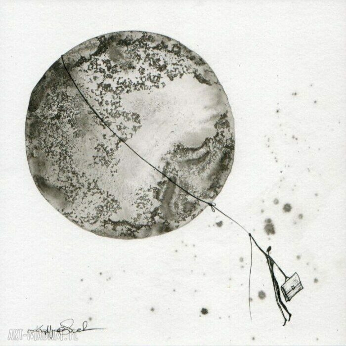 Zestaw 3 grafik 20x20 cm ręcznie malowanych tuszem czarno biała abstrakcja