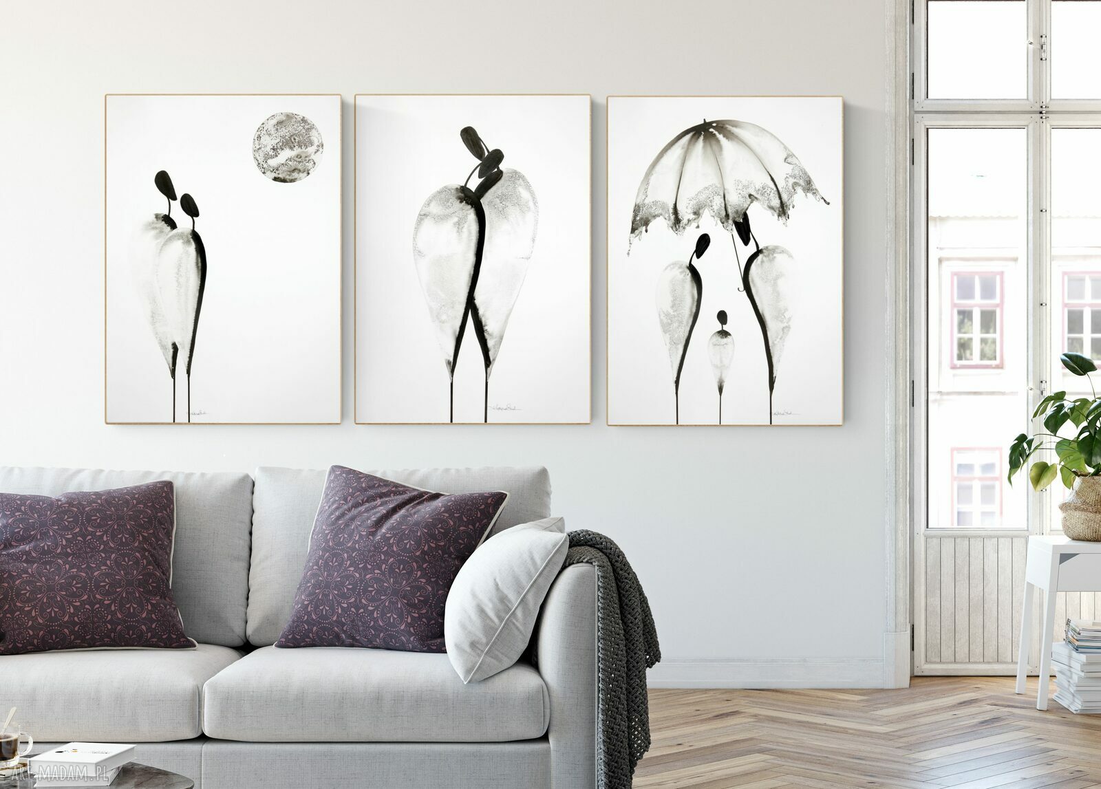 Zestaw 3 grafik 50x70 cm ręcznie wykonanych - czarno białe plakaty About real Relationships | art-Madam.pl