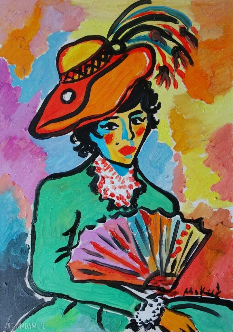 Obraz ręcznie malowany „Hrabianka” - oleje na płycie 21x29 cm do salonu