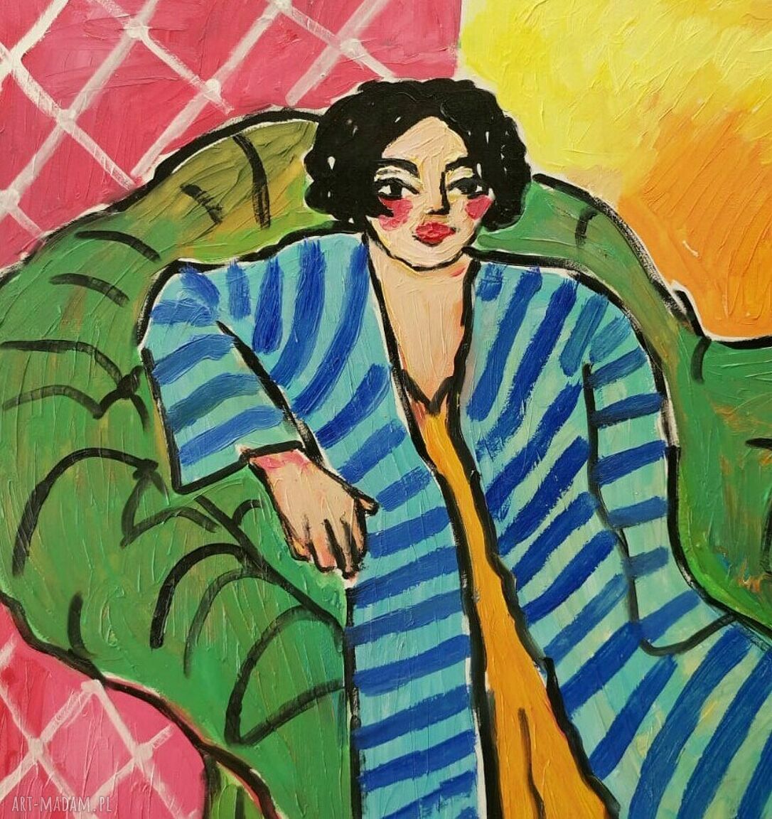 Obraz do salonu „Dama na kanapie” olej na płycie 30x40 cm, edycja limitowana