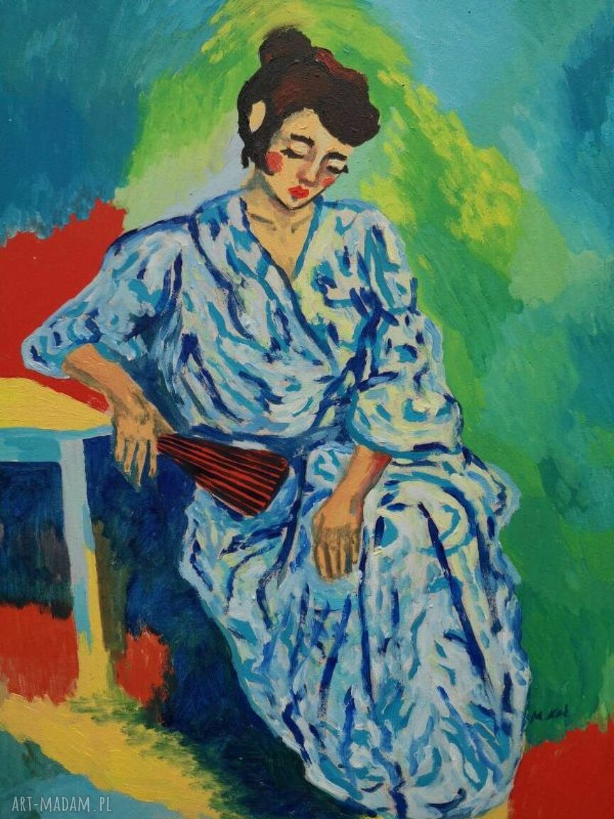 Obraz do salonu Gejsza ręcznie malowany akrylami 30x40 cm