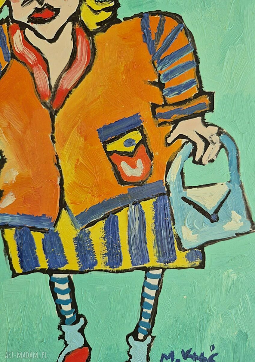 Obraz olejny „Dama i kot” dla Babci i Dziadka 21x29 cm