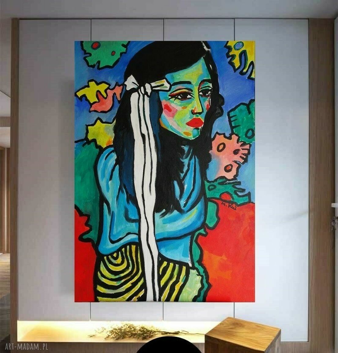 Duży obraz olejny „Dziewczyna ze wstęgą” - ekspresjonizm 100x70 cm (edycja limitowana)