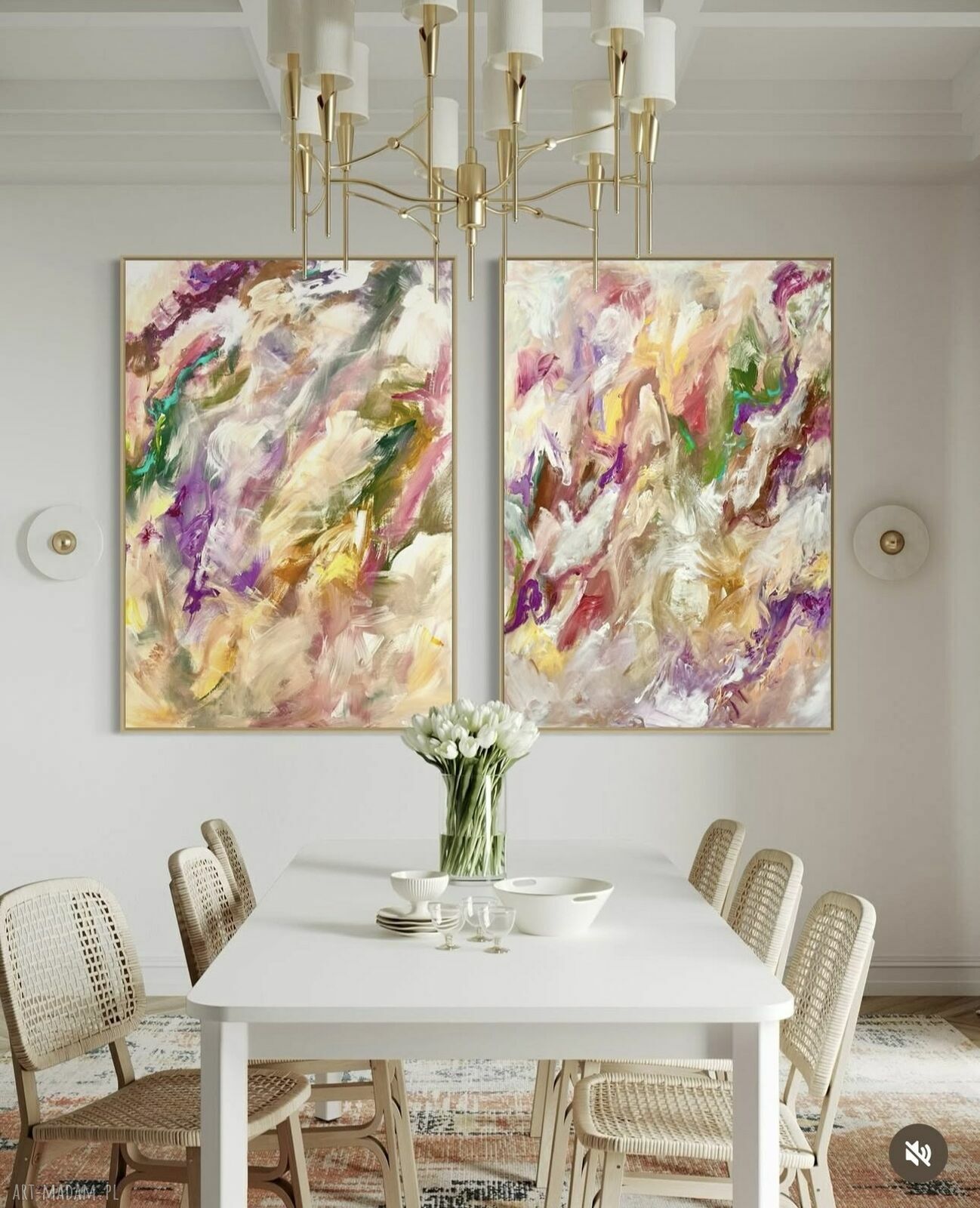 Zestaw nowoczesnych obrazów abstrakcyjnych 100x70 cm 2 szt. - na płótnie lub papierze