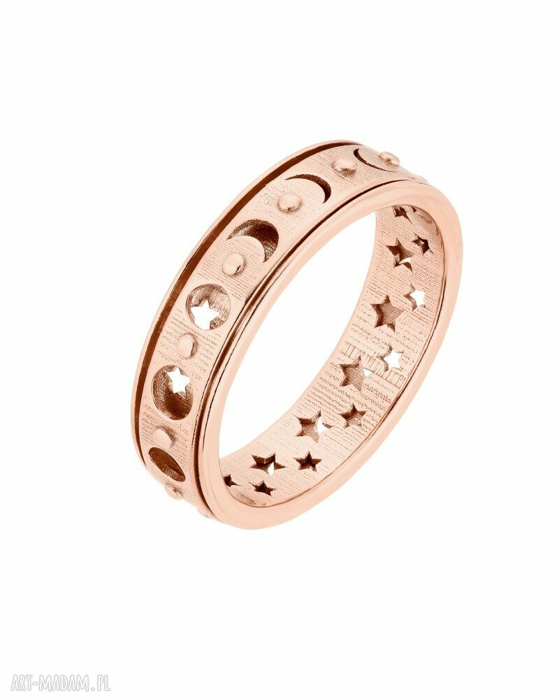 Obrotowa obrączka fazami księżyca gwiazdami różowego złota