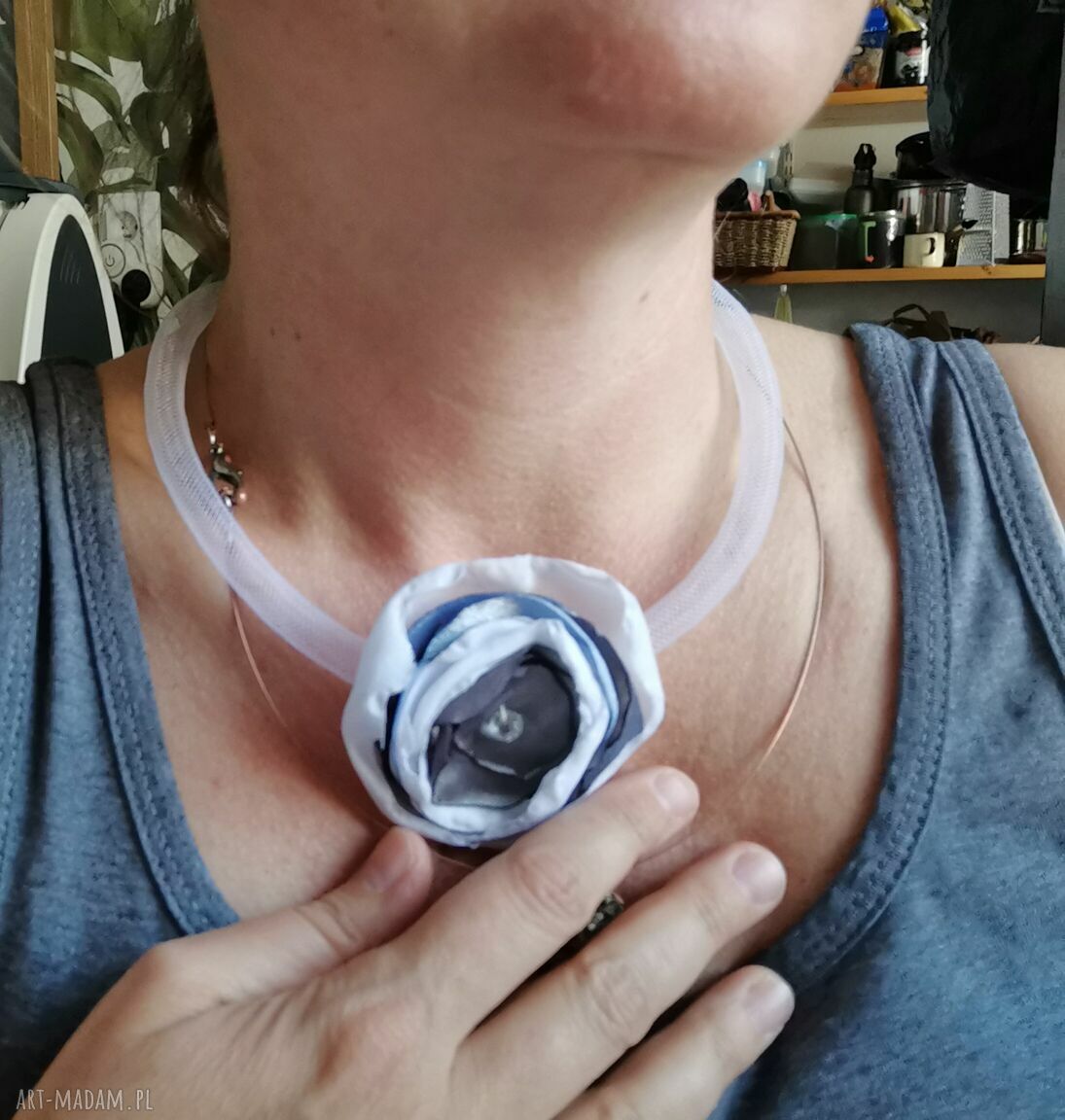 Naszyjnik choker obroża materiałowa Kwiatowe Róże (handmade)