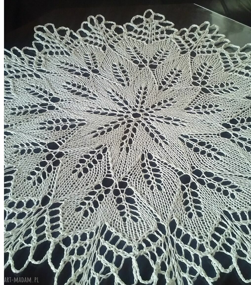 Obrus na drutach biały 85 cm - koronkowy okrągły (bawełna 100%)