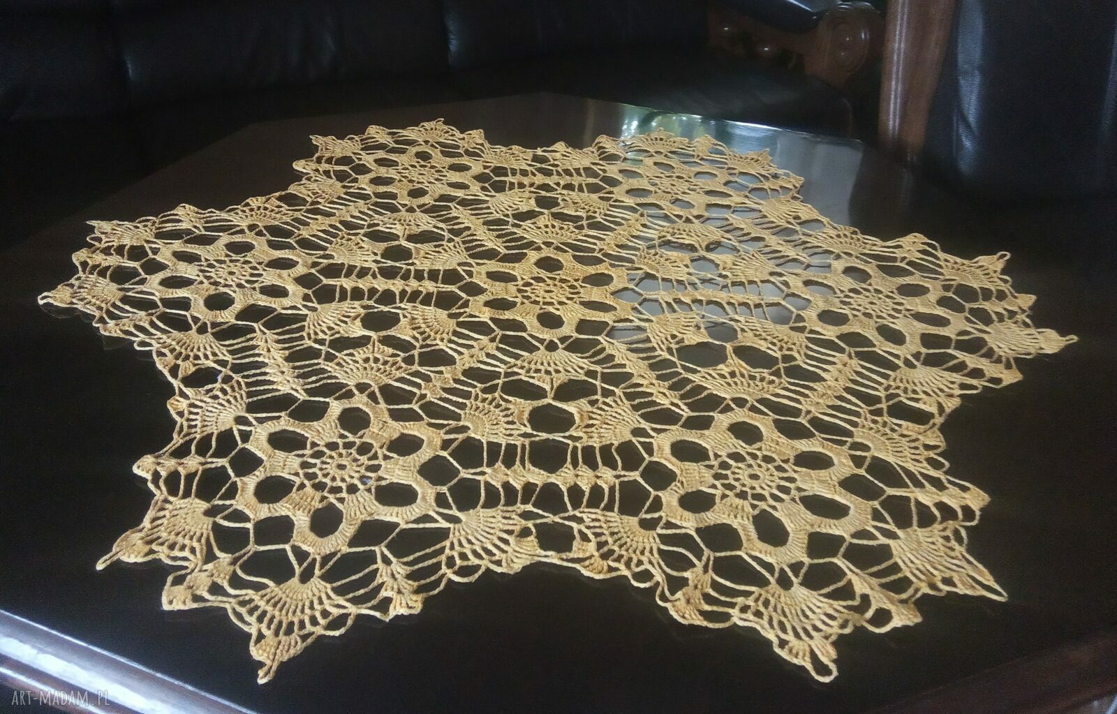 Obrus słonecznożółty - okrągły rękodzieło z bawełny, średnica 86 cm