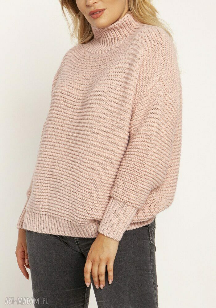 Obszerny sweter z golfem oversize - SWE246 róż MKM