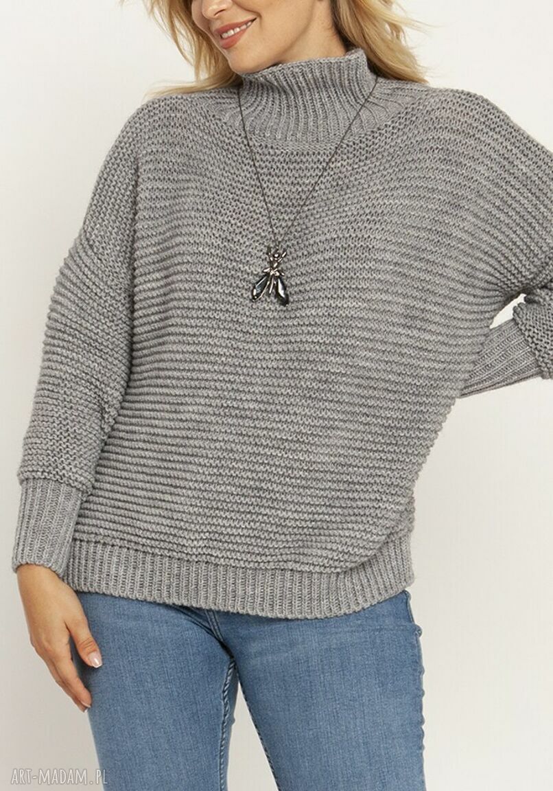 Obszerny sweter z golfem - SWE246 szary MKM