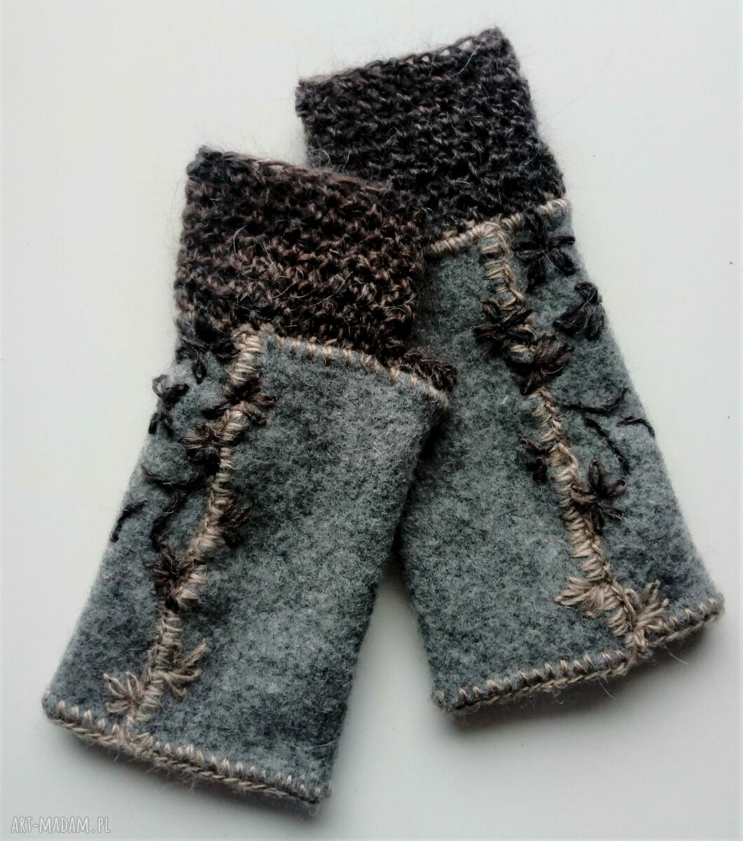 Rękawiczki mitenki wełniane na jesień handmade, przyjemne i ciepłe