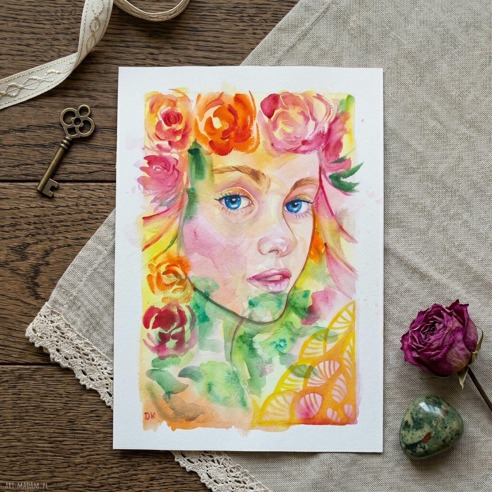 Ogród myśli - oryginalna akwarela boho