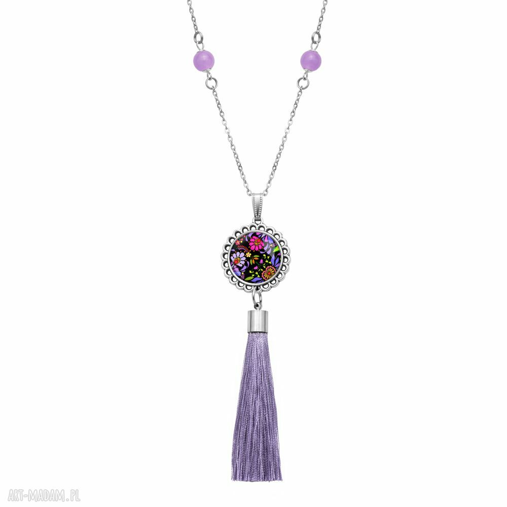 Handmade medalion z chwostem i kamieniami Jadeit FLOWER POWER