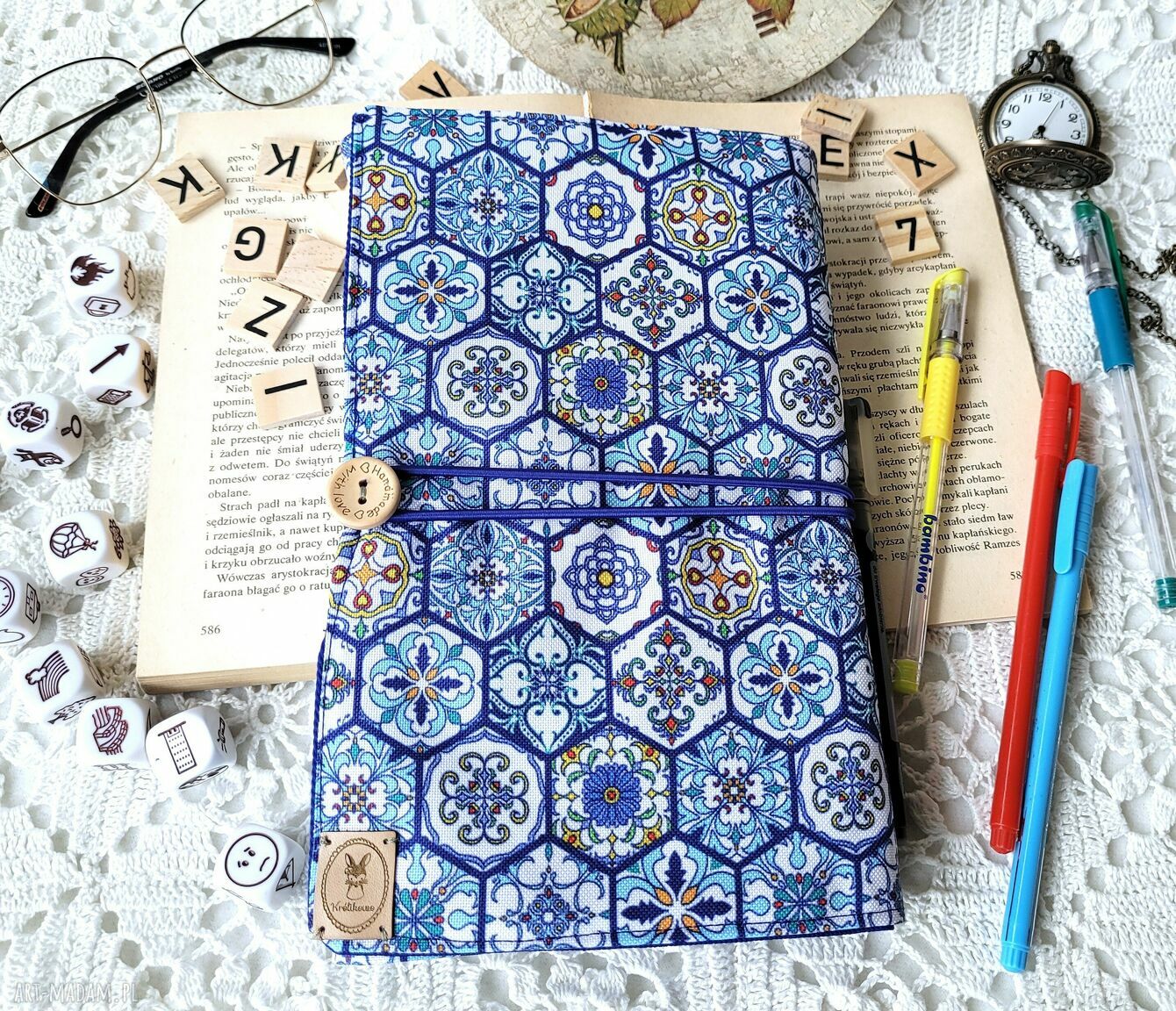 Wodoodporne etui na książkę i notes - kafelki (ręcznie szyte)