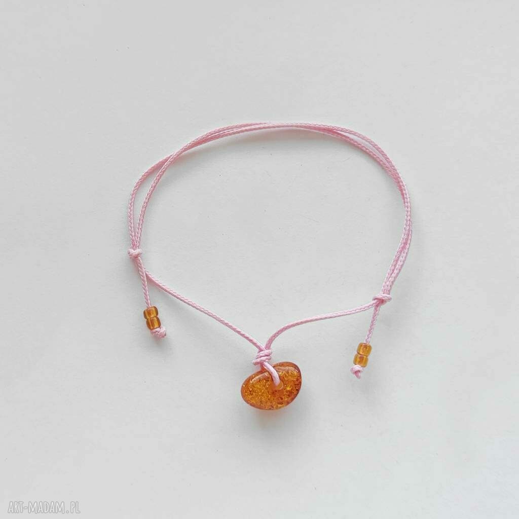 Okrąg bransoletka z bursztynem na sznurku - handmade