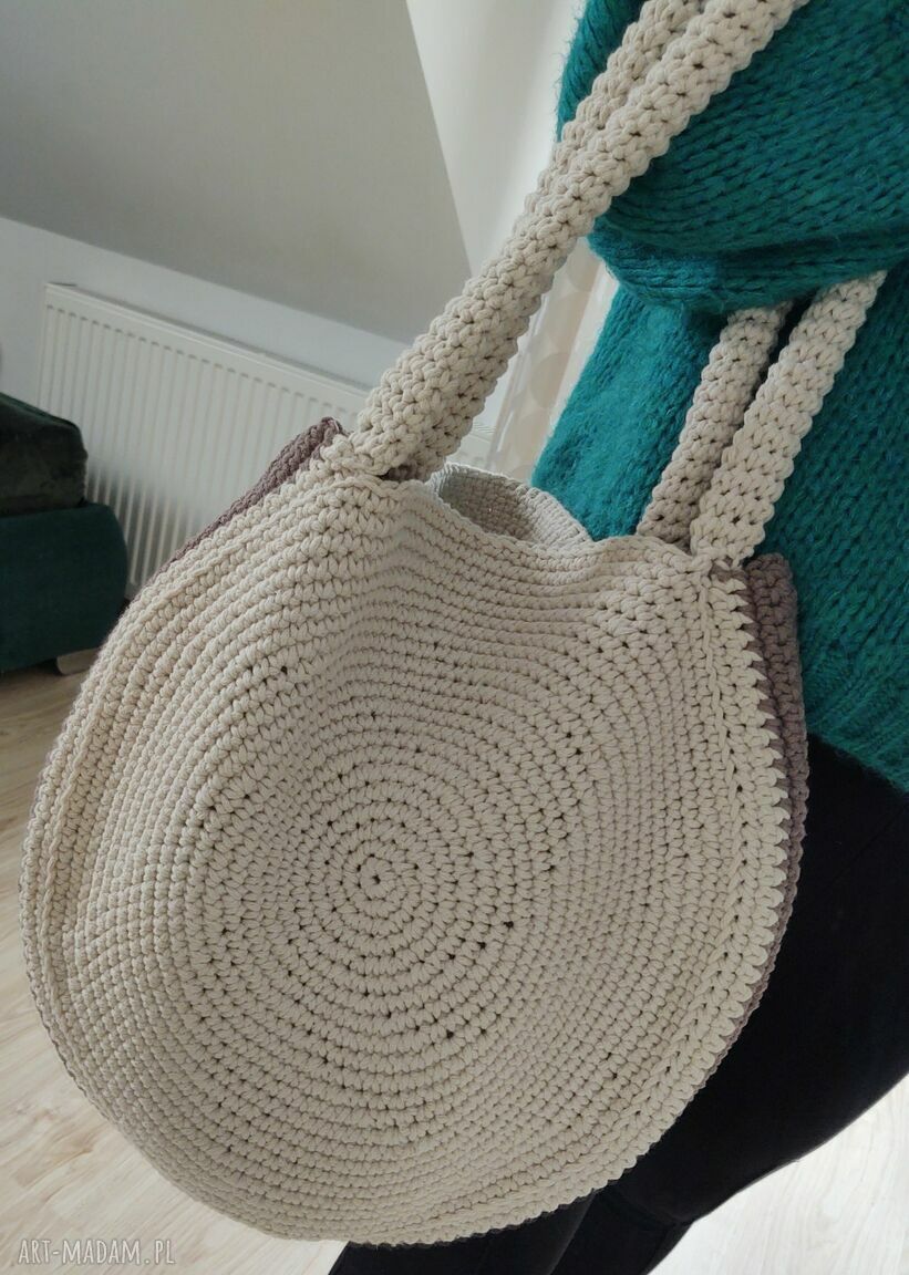 Okrągła torba na ramię Whole Wool na szydełku ze sznurka